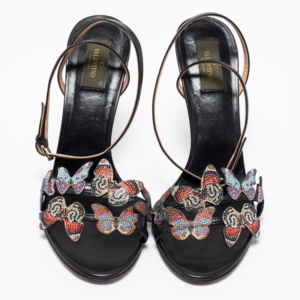 Valentino Black Leather Butterfly Sandals Size 41.5 1