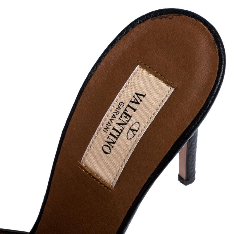 Valentino Black Leather C-Rockee Fringe Ankle Strap Sandals Size 40 3