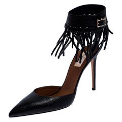 Valentino Black Leather C-Rockee Fringe Ankle Strap Sandals Size 40