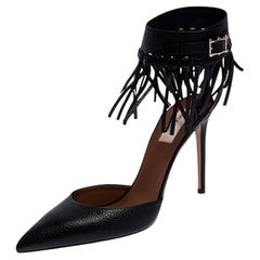 Valentino Black Leather C-Rockee Fringe Ankle Strap Sandals Size 40