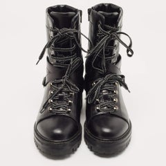 Valentino Black Leather Combat Boots Size 37