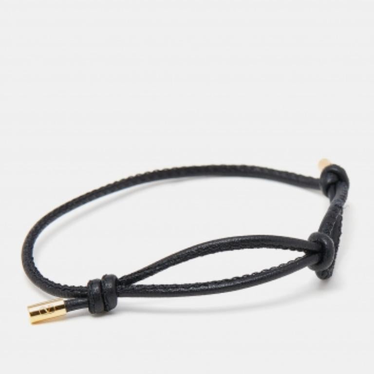 Pulsera ajustable de cordón de cuero negro Valentino en venta 1