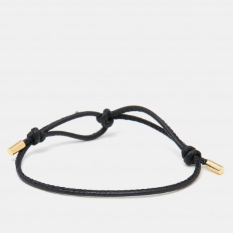 Pulsera ajustable de cordón de cuero negro Valentino en venta 2