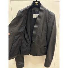 Valentino Black Leather Cropped Fitted Blazer IT 42