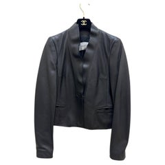 Valentino Black Leather Cropped Fitted Blazer IT 42
