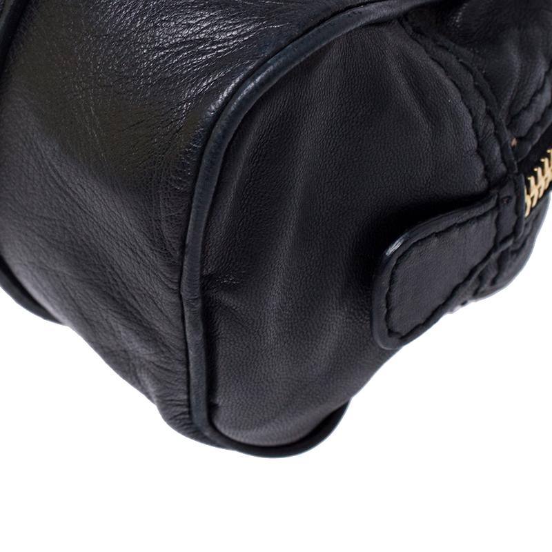 Valentino Black Leather Crystal Catch Satchel 4