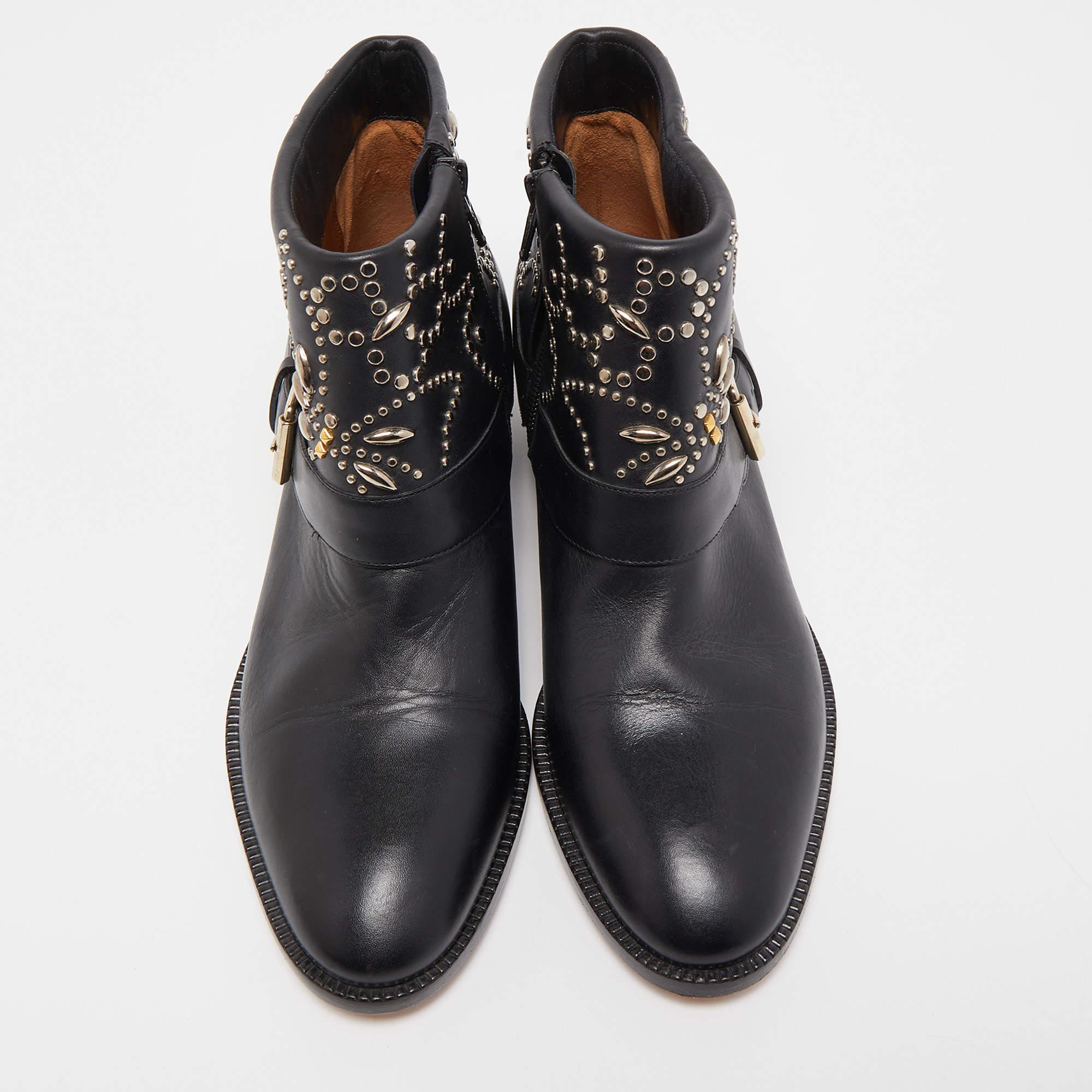 Valentino Black Leather Embellished Cowboy Ankle Boots Size 37.5 In New Condition In Dubai, Al Qouz 2