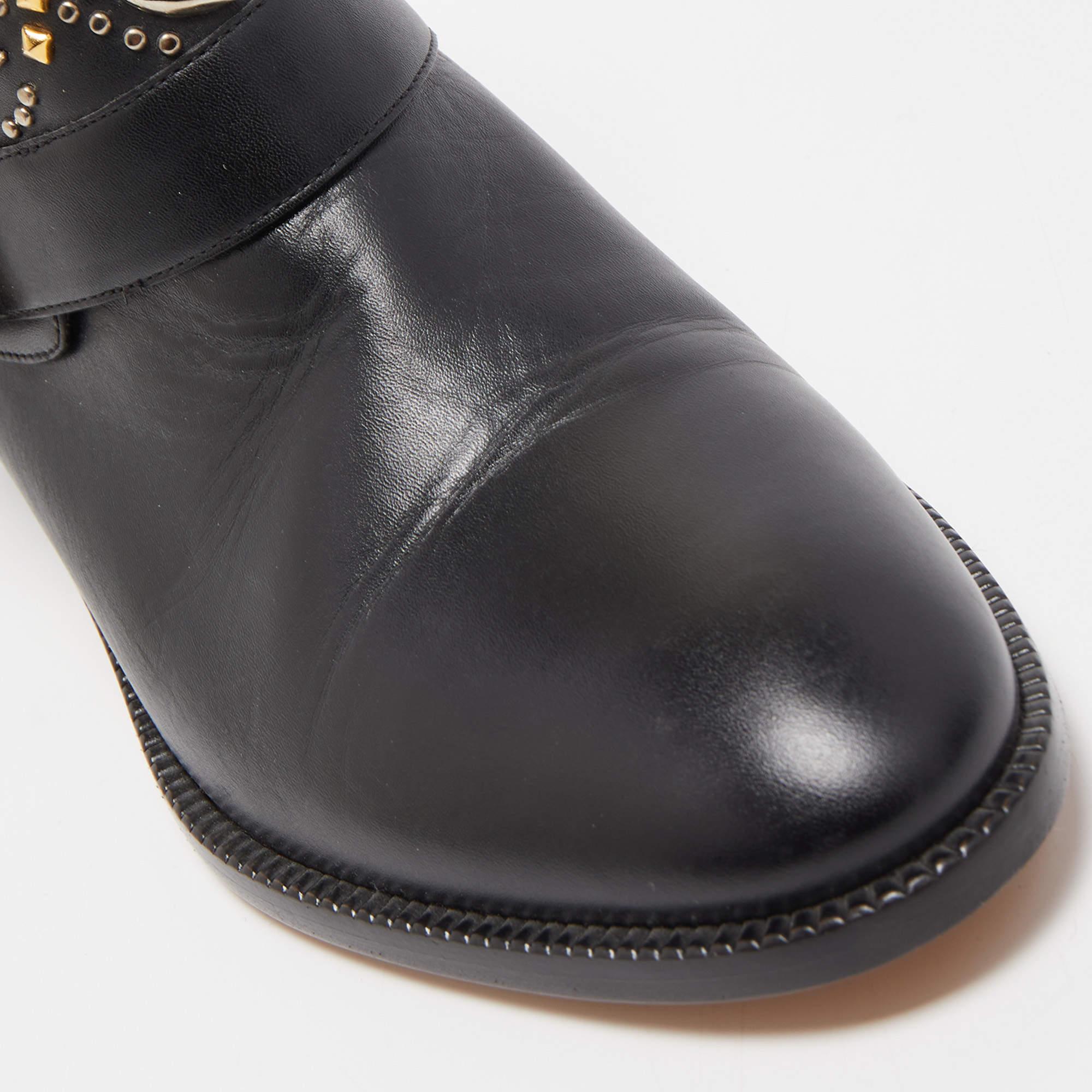 Valentino Black Leather Embellished Cowboy Ankle Boots Size 37.5 1