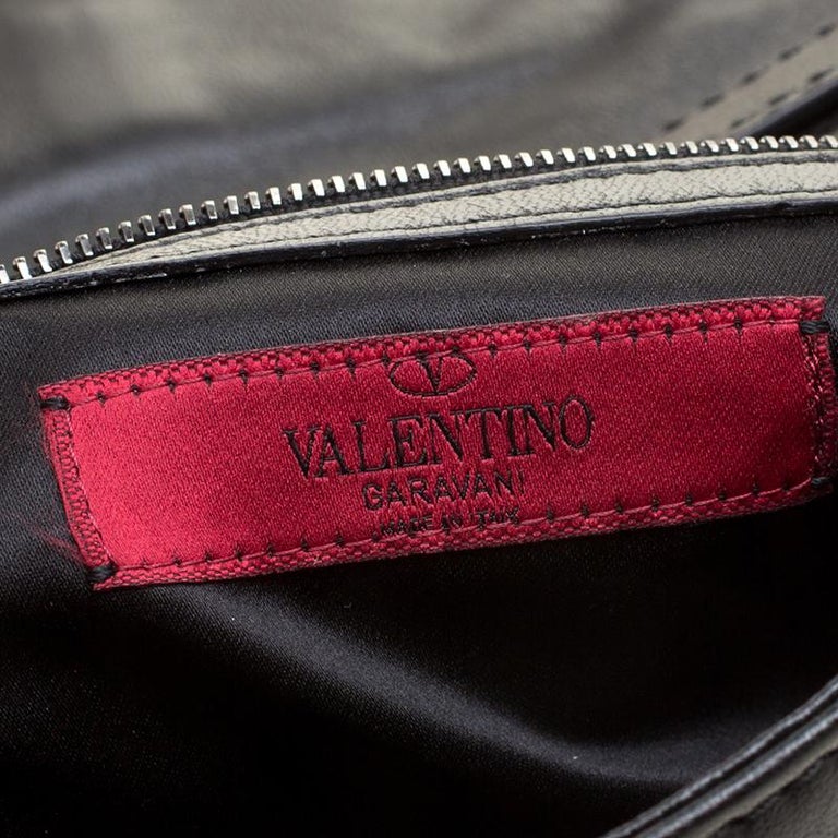 Valentino Black Leather Embellished Flat Shoulder Bag For Sale at 1stDibs