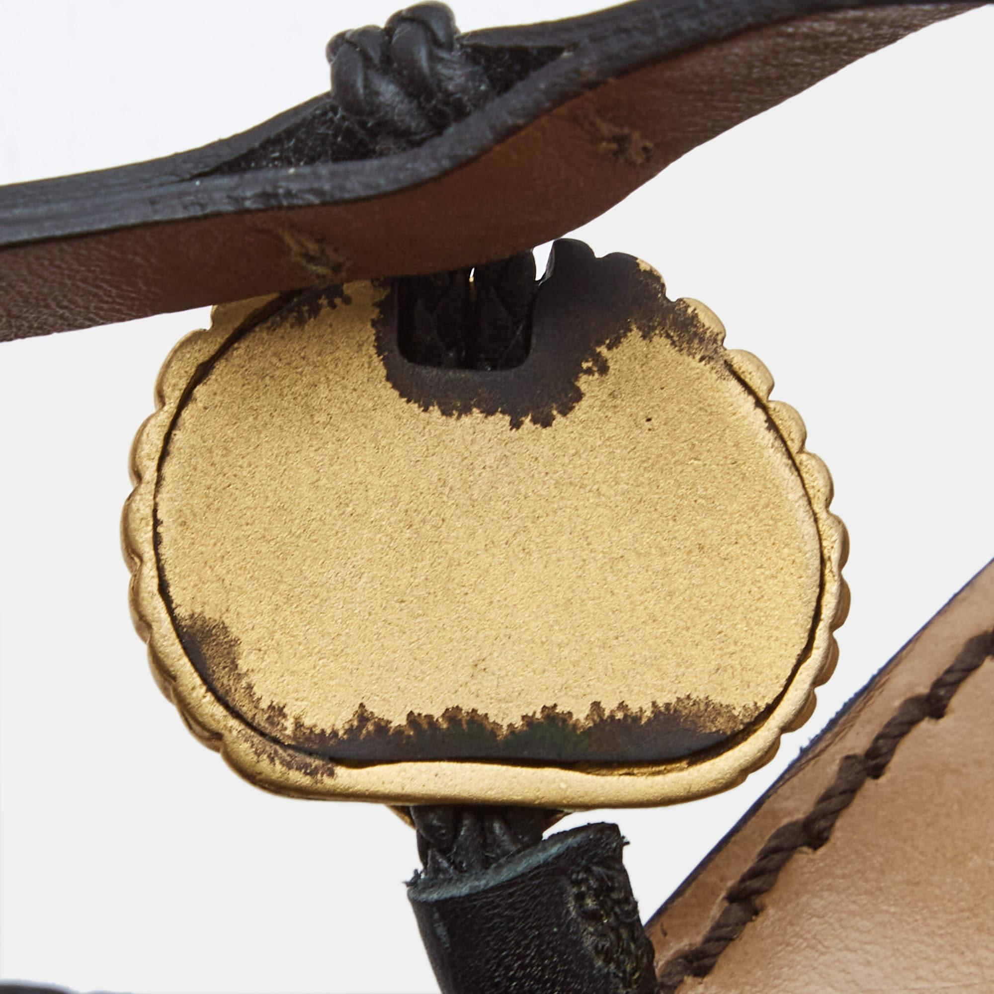 Valentino Black Leather Embellished Gladiator Flat Sandals Size 39 3