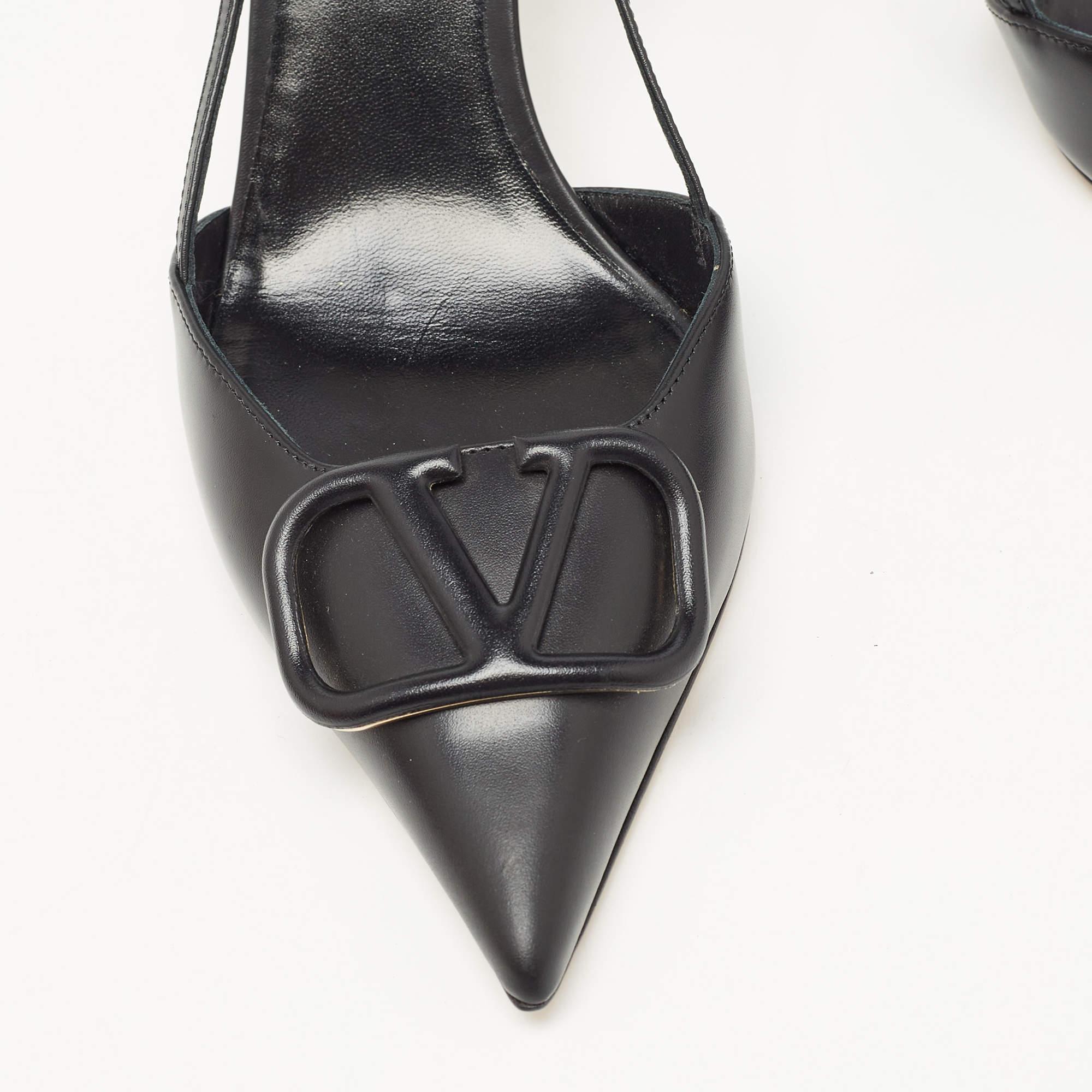 Valentino Black Leather Escape V logo Slingback Pumps Size 41 4