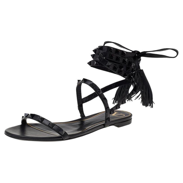 Valentino Black Leather Flair Ankle Tie Up Sandals Size EU 39 at 1stDibs