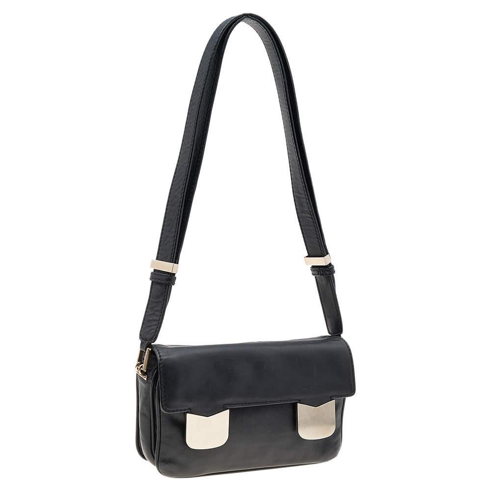 Valentino Black Leather Flap Shoulder Bag For Sale 6