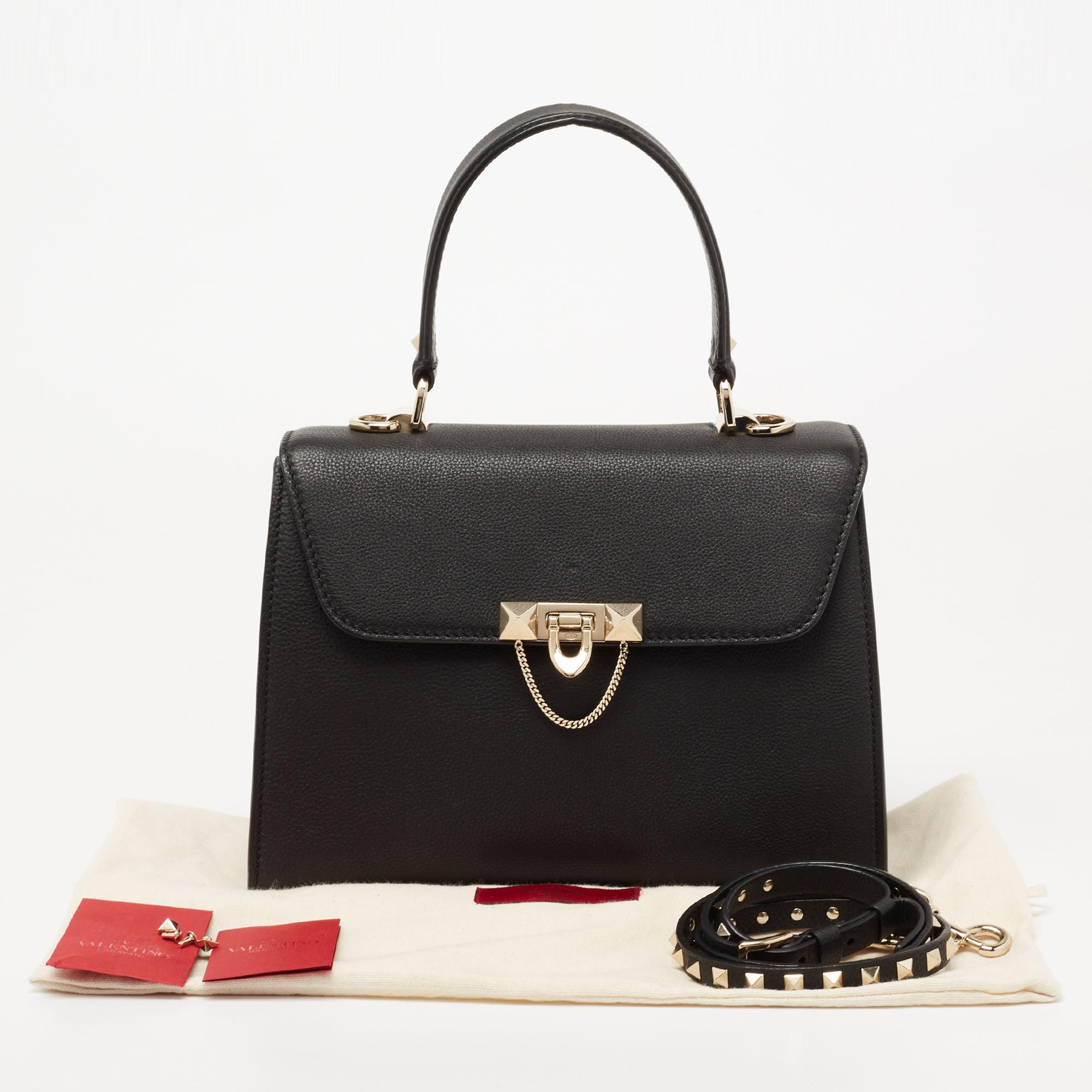 Valentino Black Leather Flap Top Handle Bag 7
