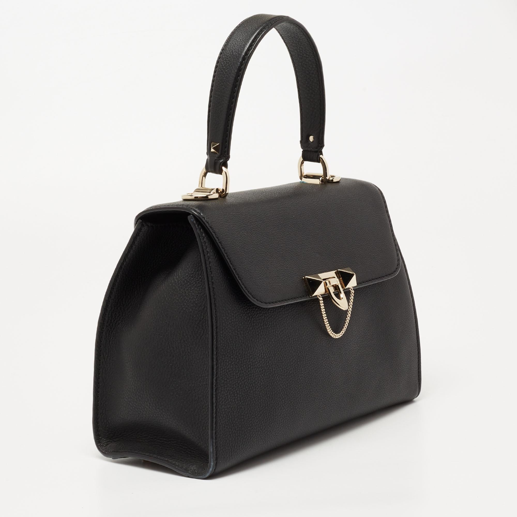 Women's Valentino Black Leather Flap Top Handle Bag