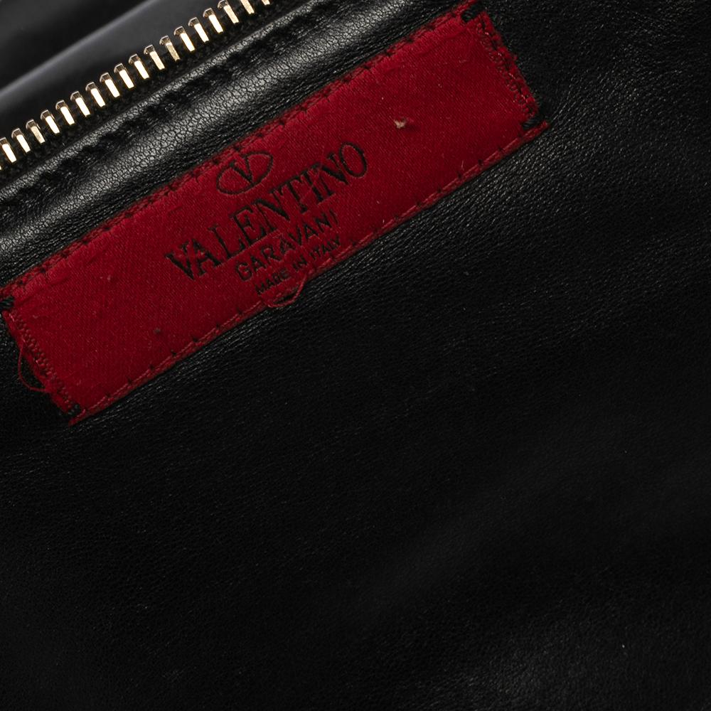 Valentino Black Leather Floral Embroidered Frame Satchel 2