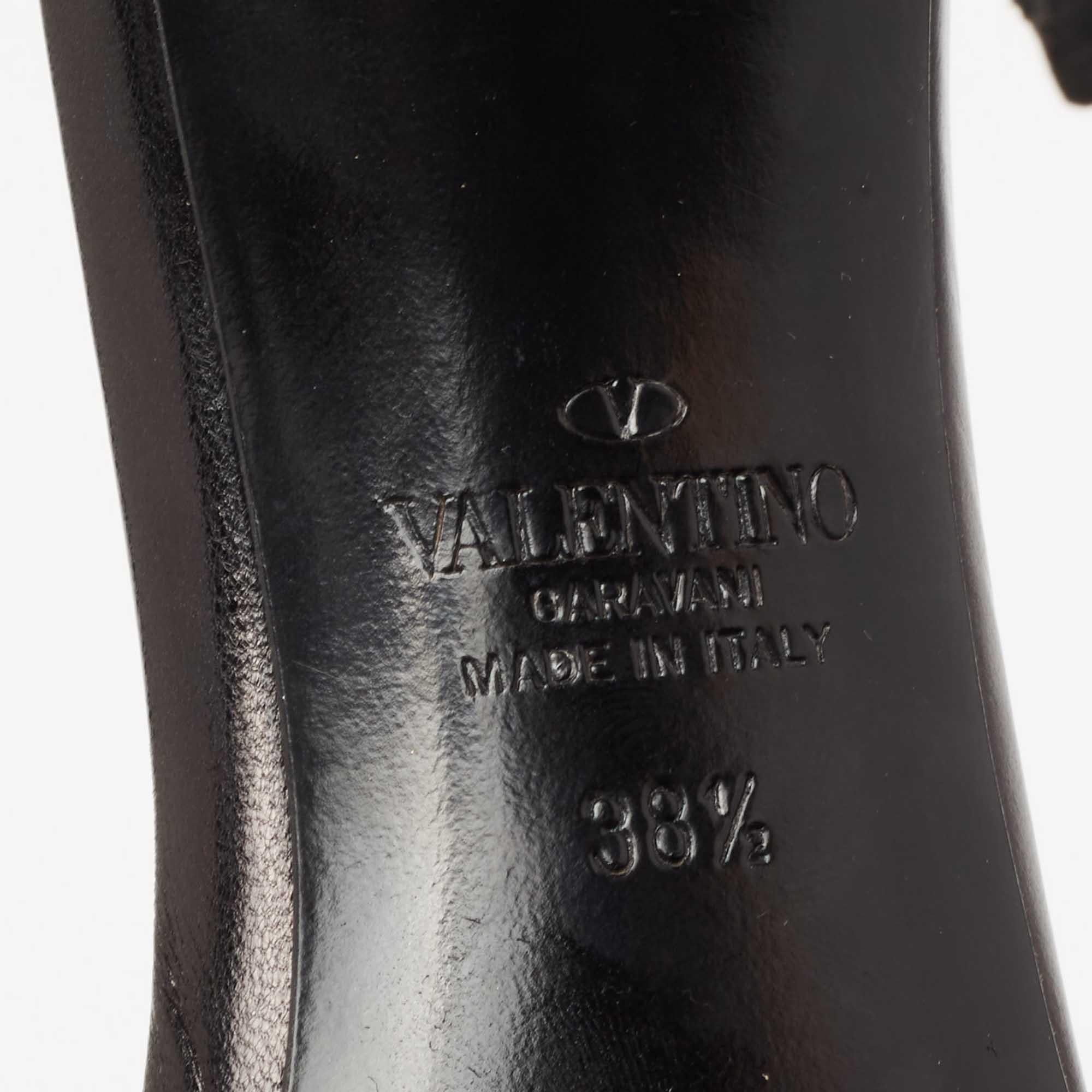 Valentino Black Leather Flower Detail Atelier Slide Sandals Size 38.5 4