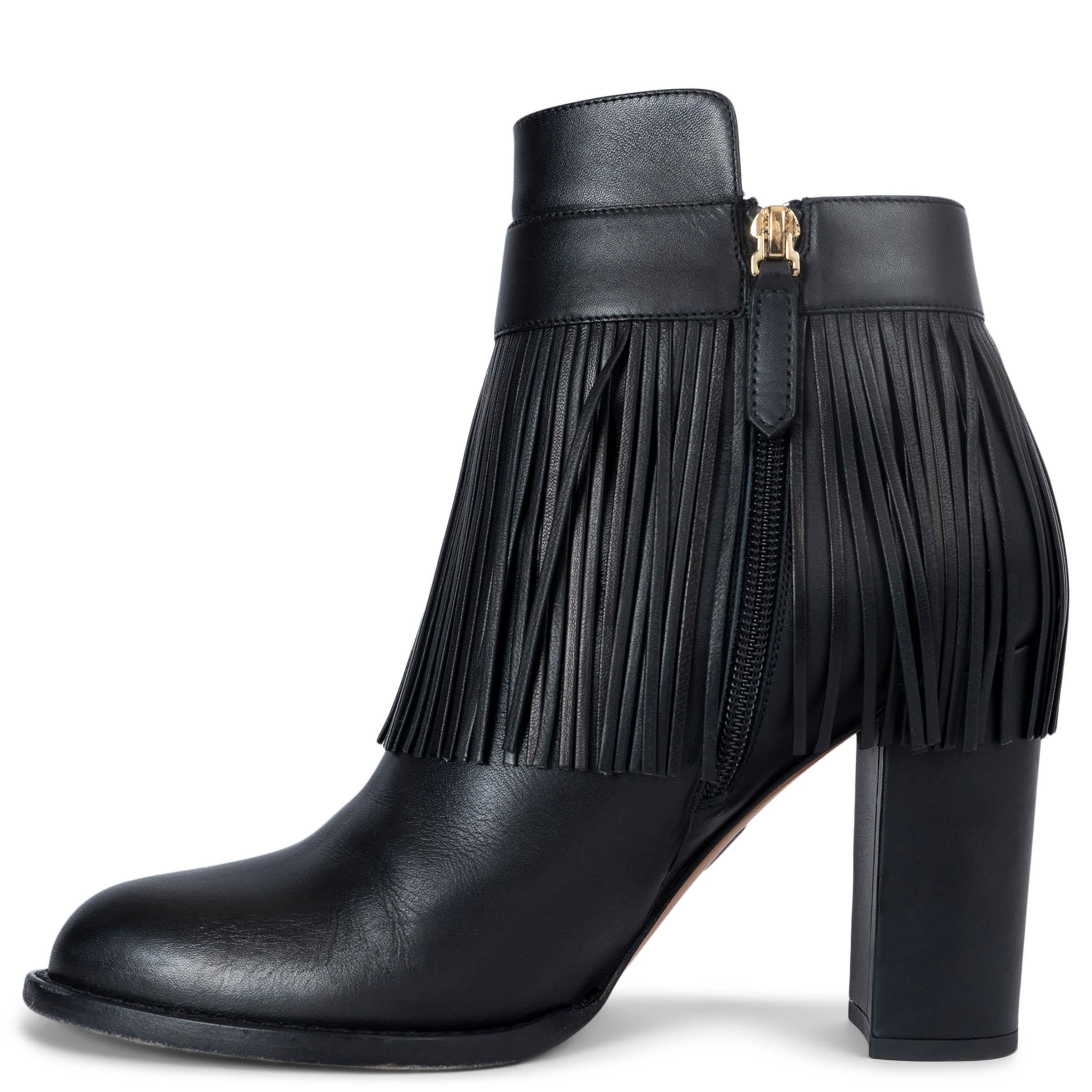 Black VALENTINO black leather FRINGE Ankle Boots Shoes 39.5