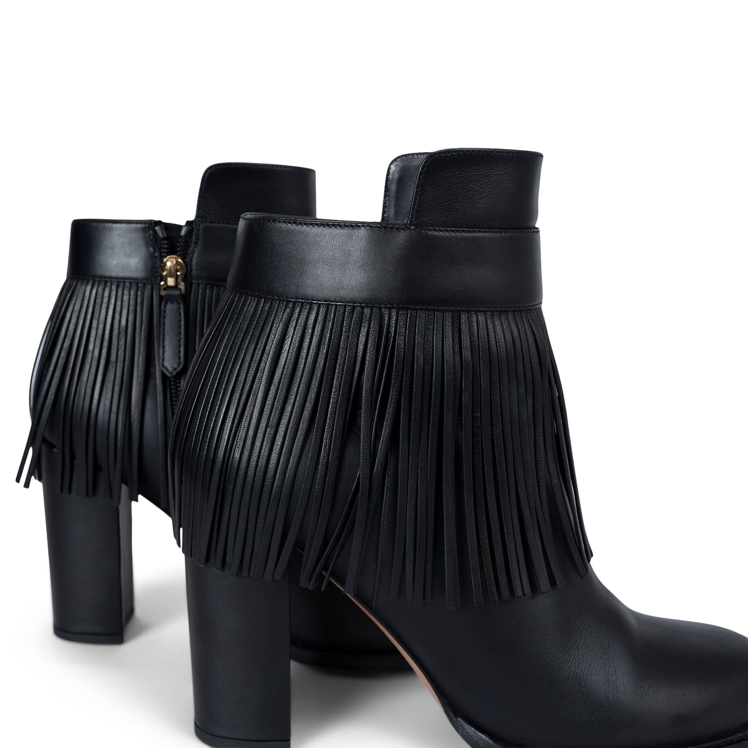 VALENTINO black leather FRINGE Ankle Boots Shoes 39.5 1