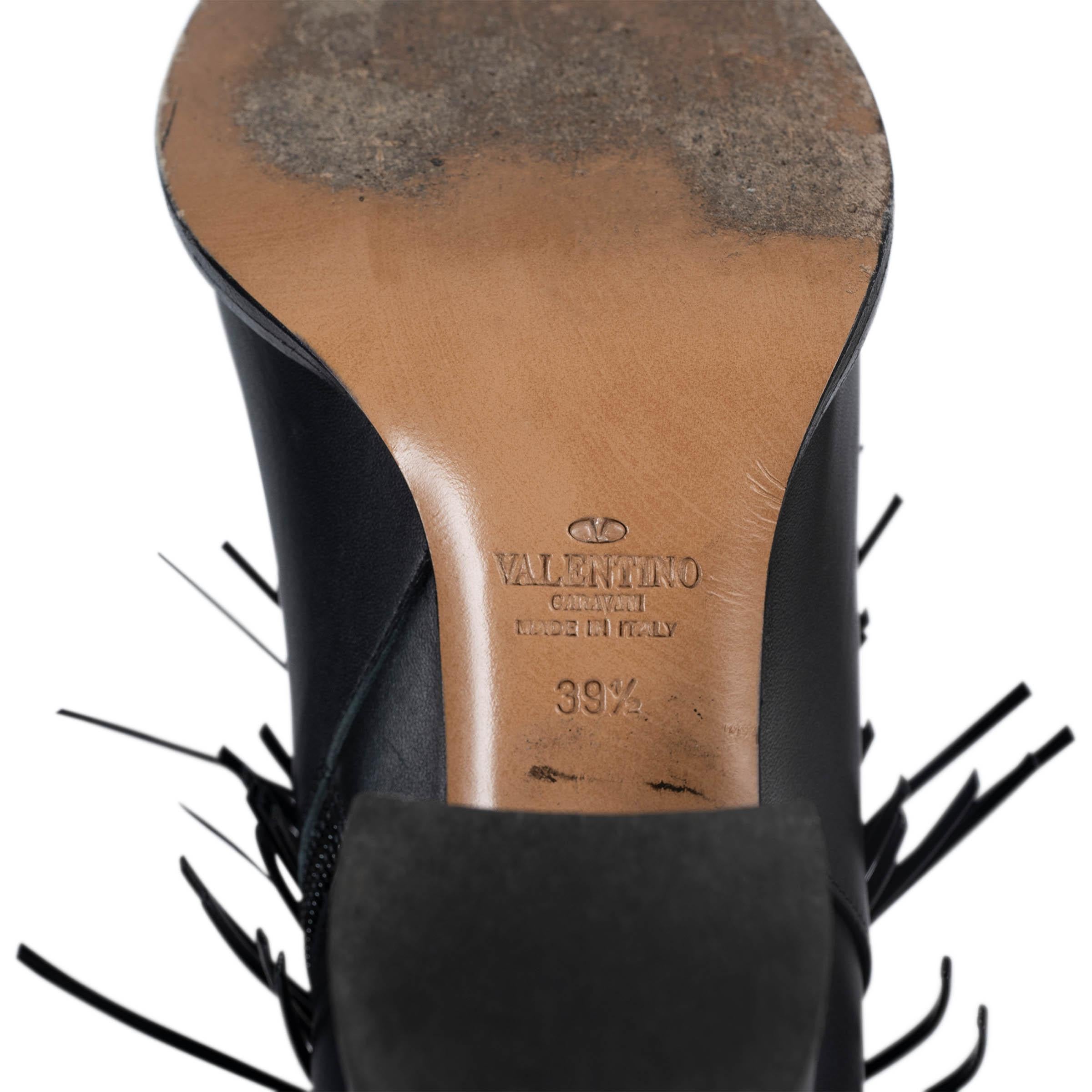 VALENTINO black leather FRINGE Ankle Boots Shoes 39.5 3