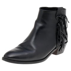 Valentino Black Leather Fringe Boots Size 40