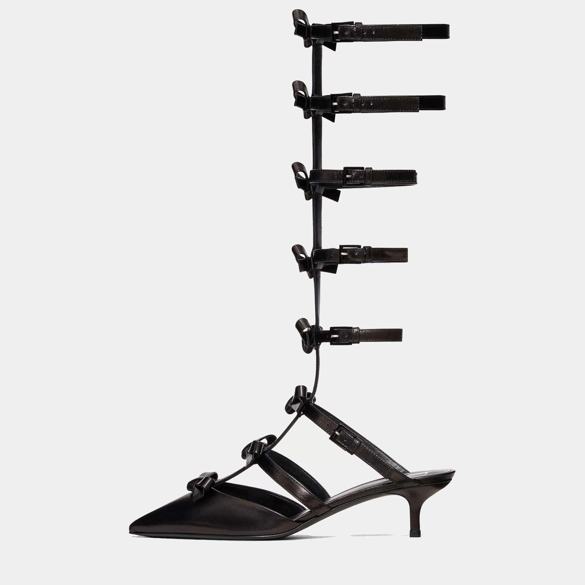 Women's Valentino Black Leather Gladiator Sandals Size 39