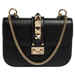Valentino Black Leather Glam Lock Crossbody Bag