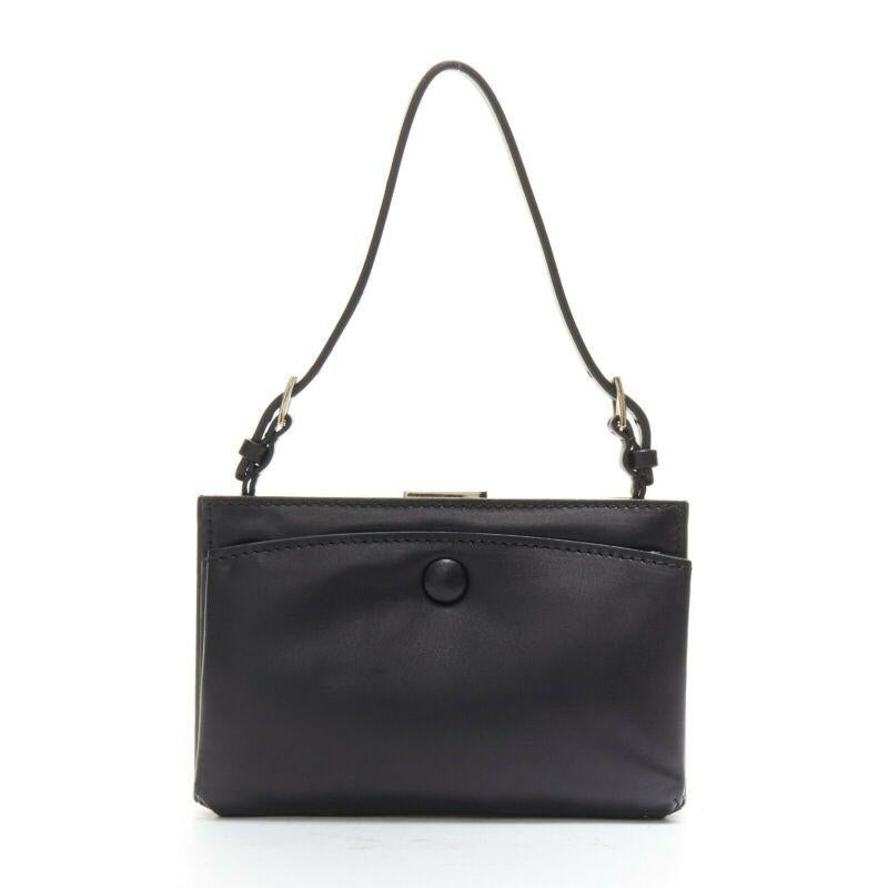 Women's VALENTINO black leather gold rockstud metal frame miniaudiere clasp clutch bag For Sale