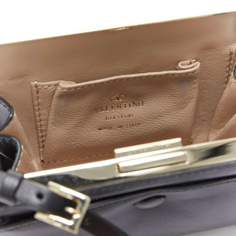 VALENTINO black leather gold rockstud metal frame miniaudiere clasp clutch bag For Sale 5