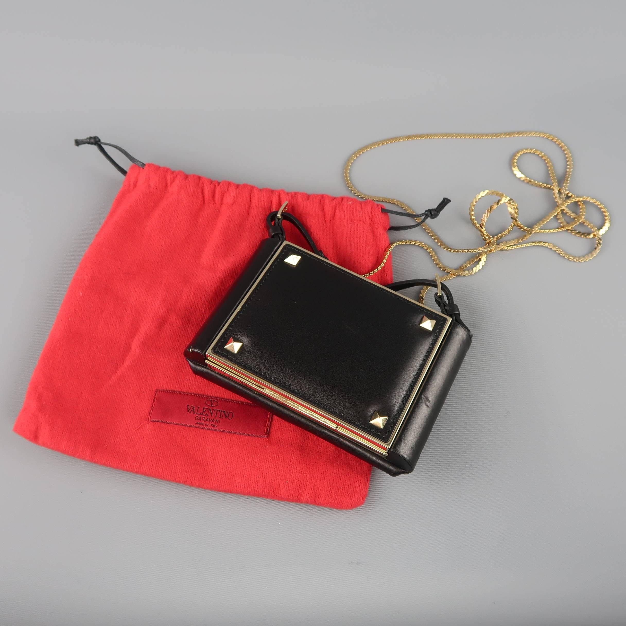 VALENTINO Black Leather Gold Studded Mini Chain Strap Evening Handbag 7