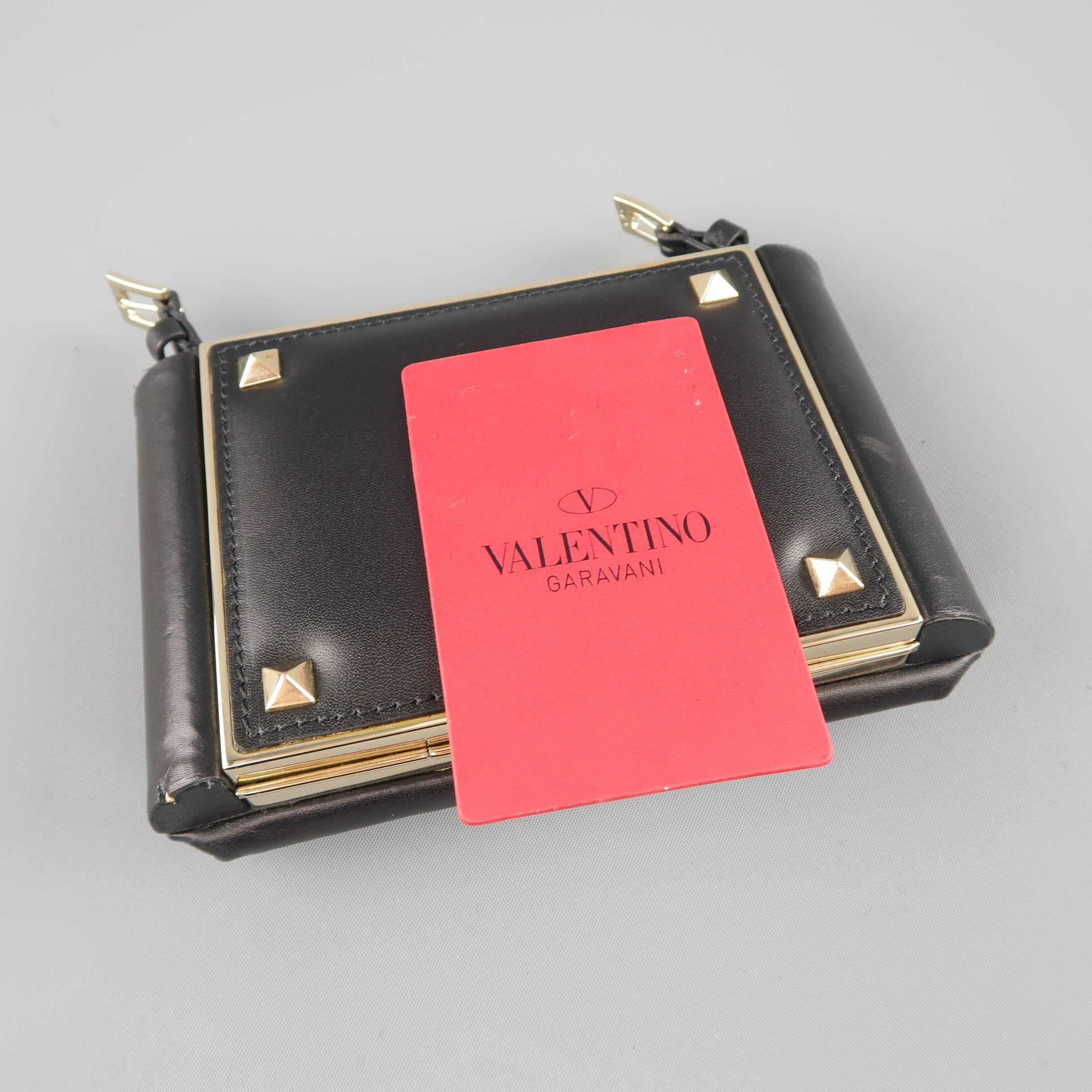 VALENTINO Black Leather Gold Studded Mini Chain Strap Evening Handbag 8