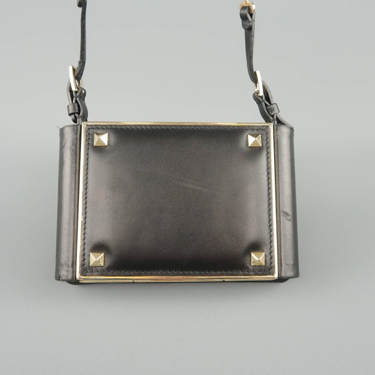 VALENTINO Black Leather Gold Studded Mini Chain Strap Evening Handbag