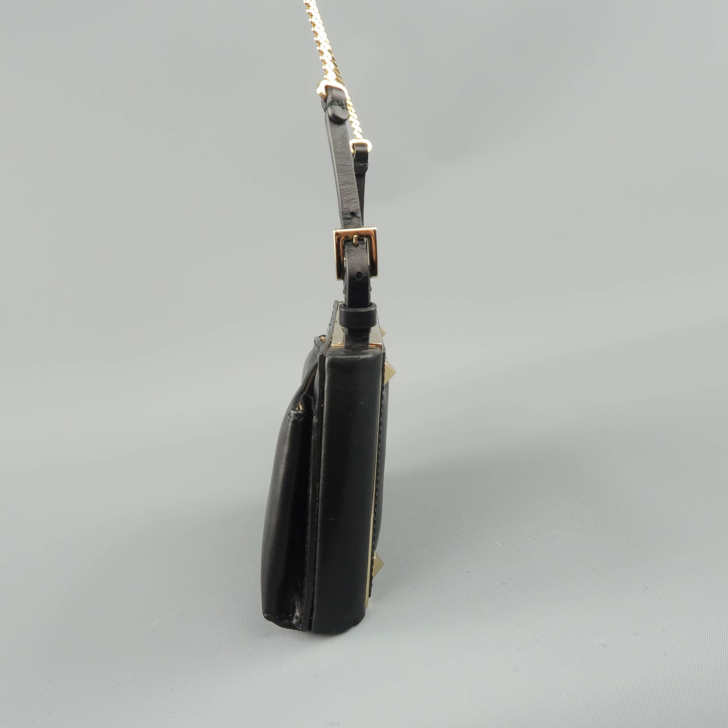 Women's VALENTINO Black Leather Gold Studded Mini Chain Strap Evening Handbag