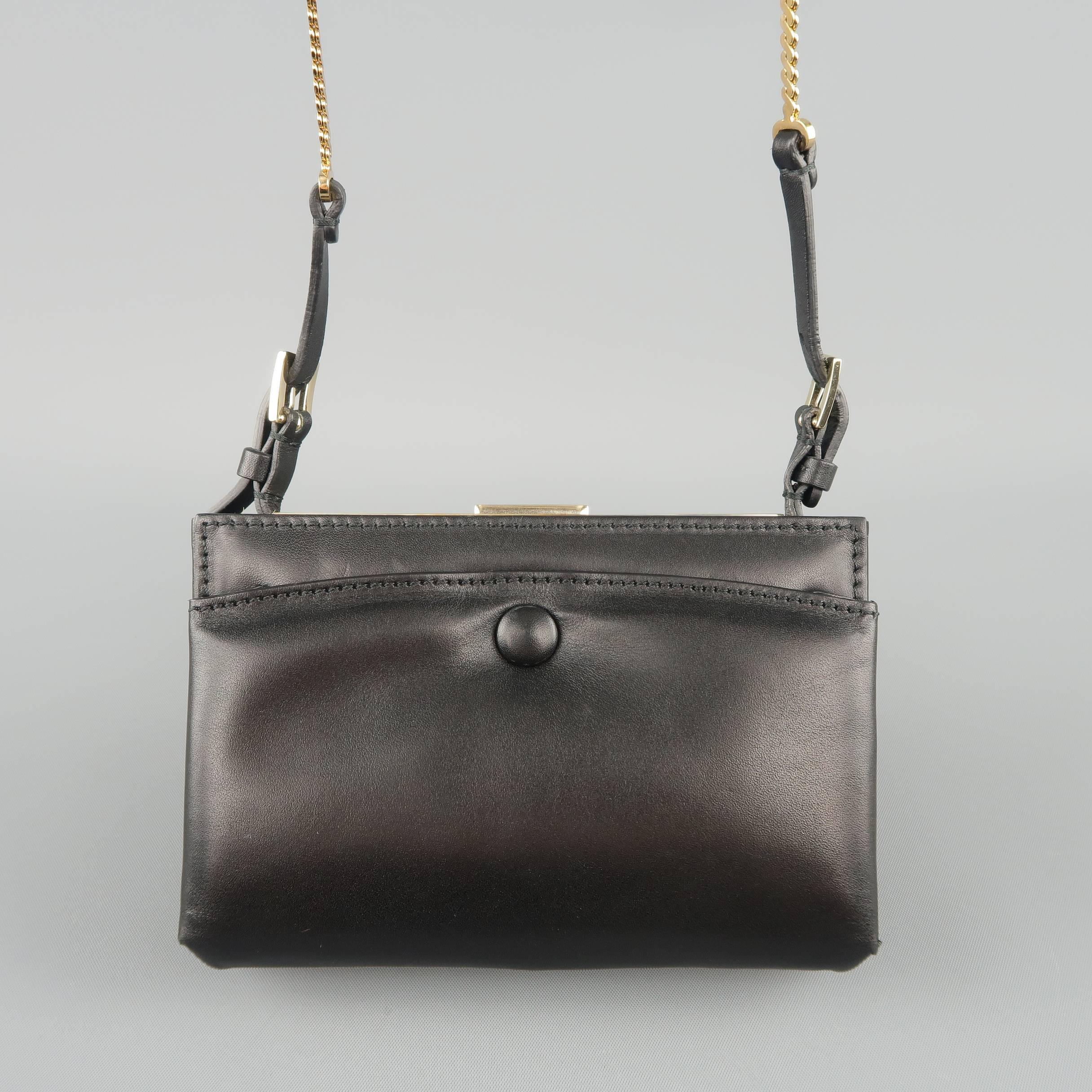 VALENTINO Black Leather Gold Studded Mini Chain Strap Evening Handbag 1