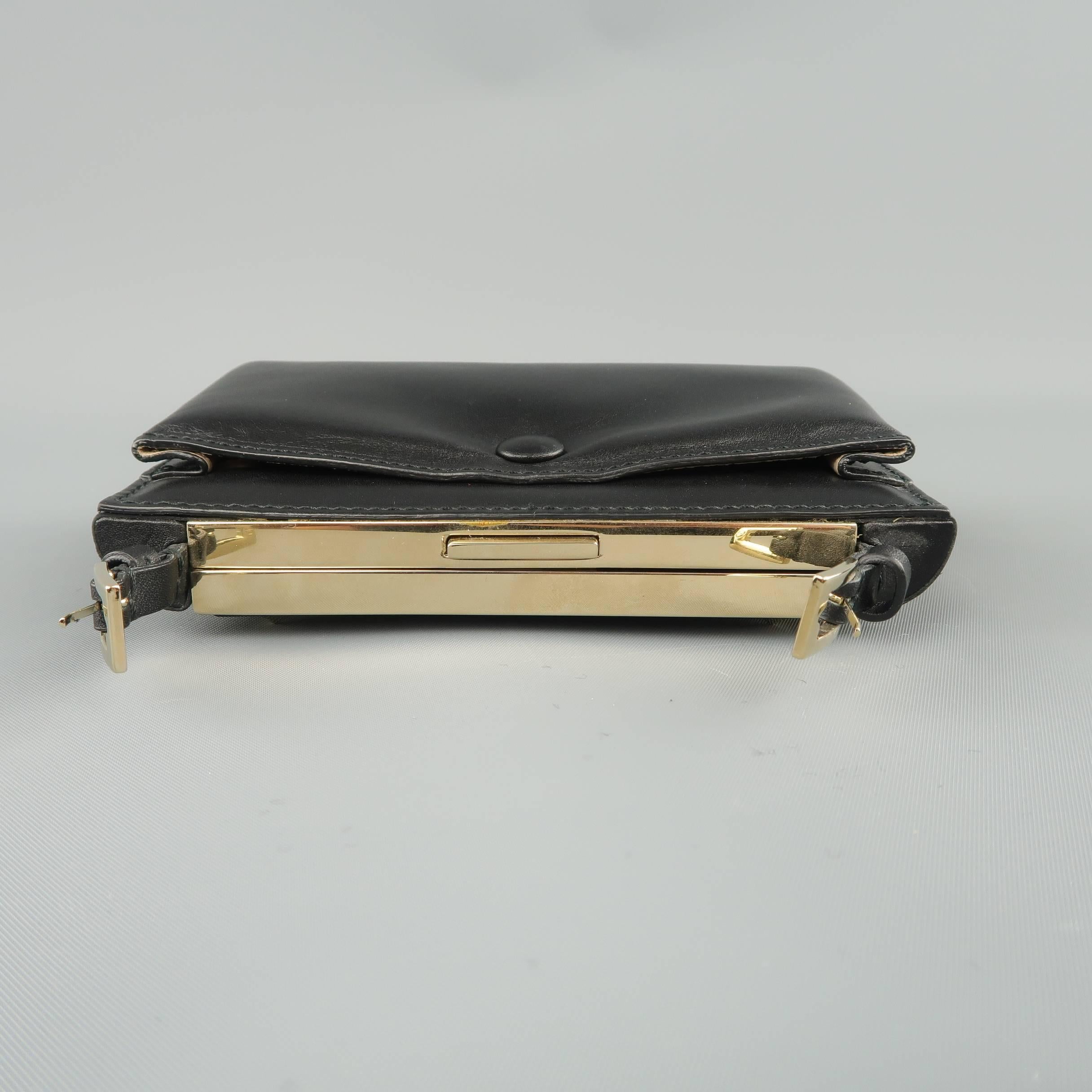 VALENTINO Black Leather Gold Studded Mini Chain Strap Evening Handbag 3