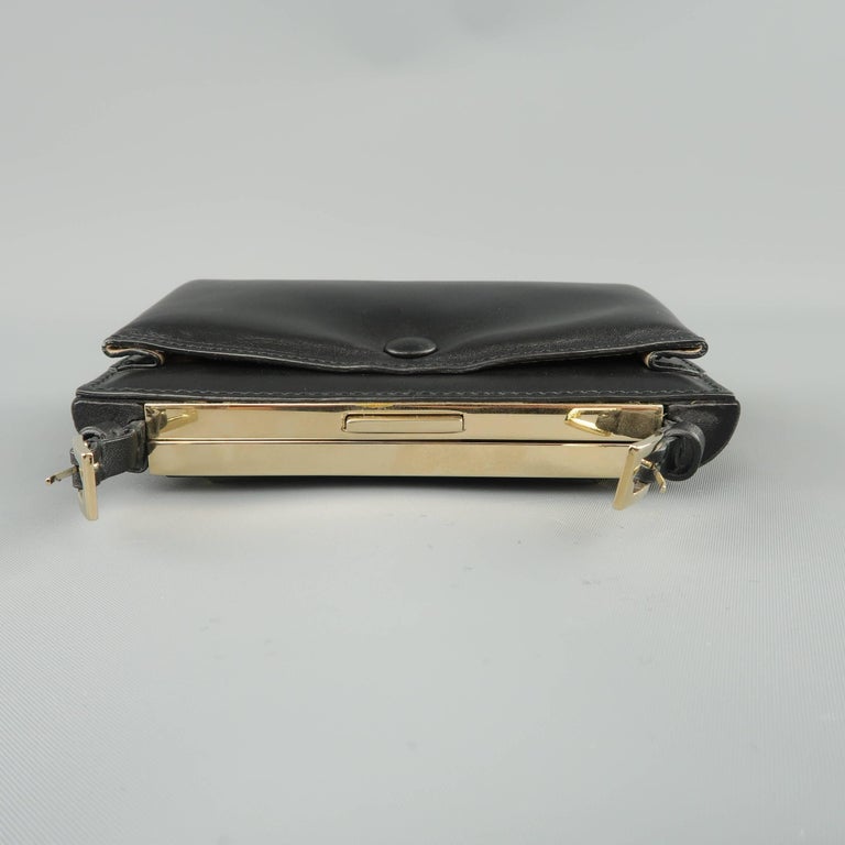 VALENTINO Black Leather Gold Studded Mini Chain Strap Evening Handbag For Sale at 1stdibs