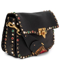 VALENTINO black leather GUITAR ROCKSTUD ROLLING Shoulder Bag