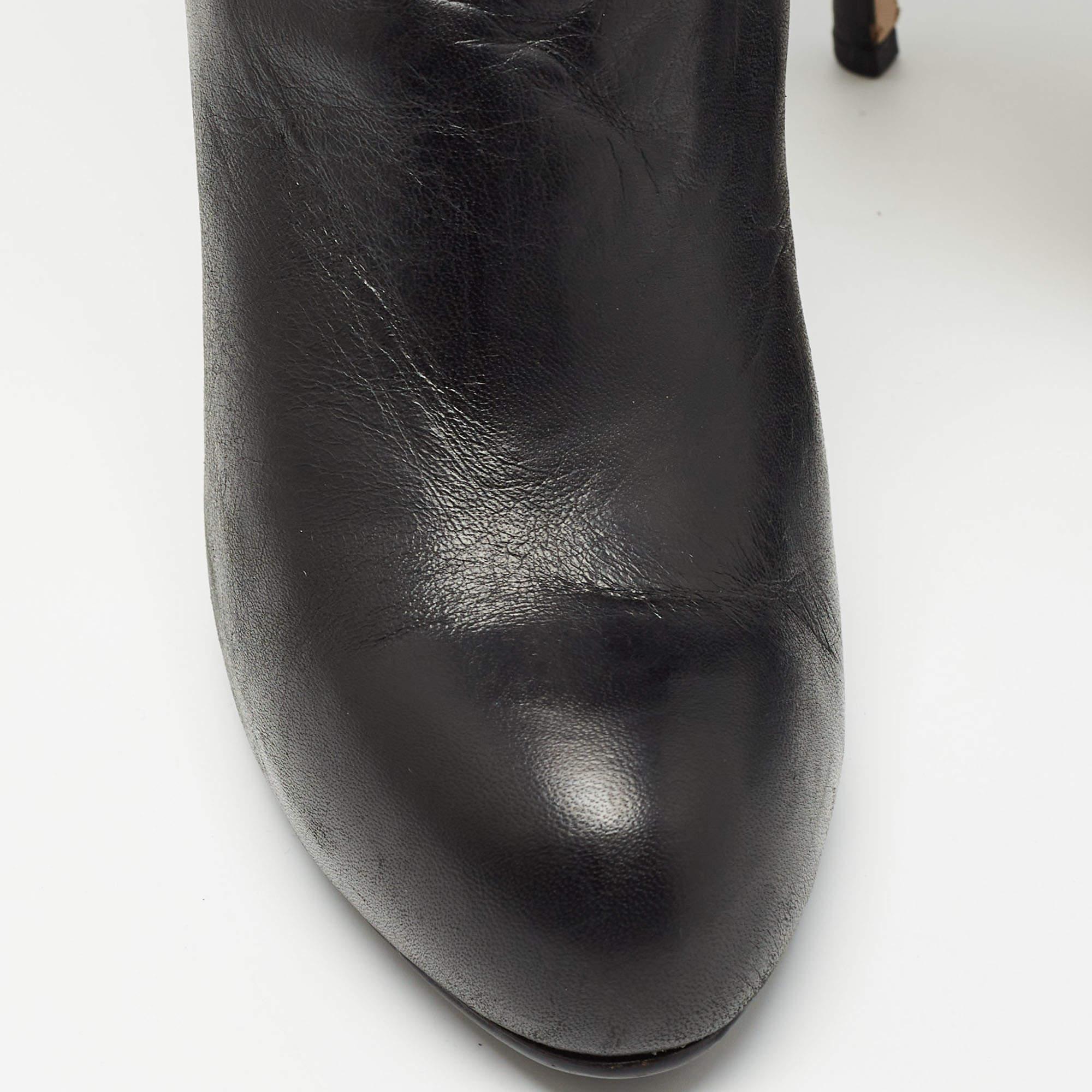 Valentino - Bottes en cuir noir au niveau du genou - Taille 38 en vente 3