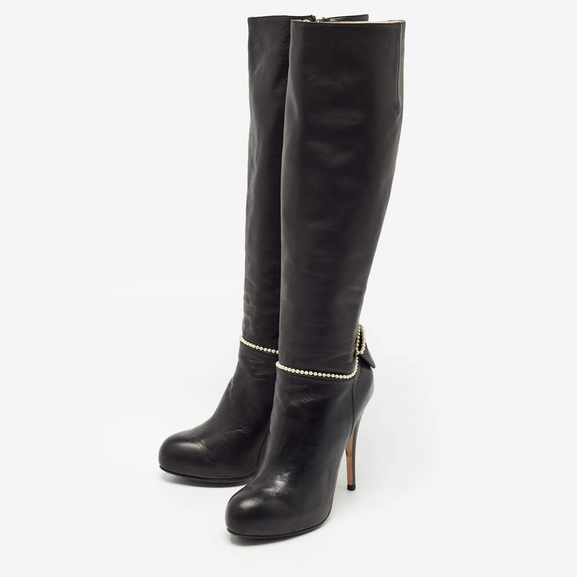 Valentino Black Leather Knee Length Boots Size 38 For Sale 4