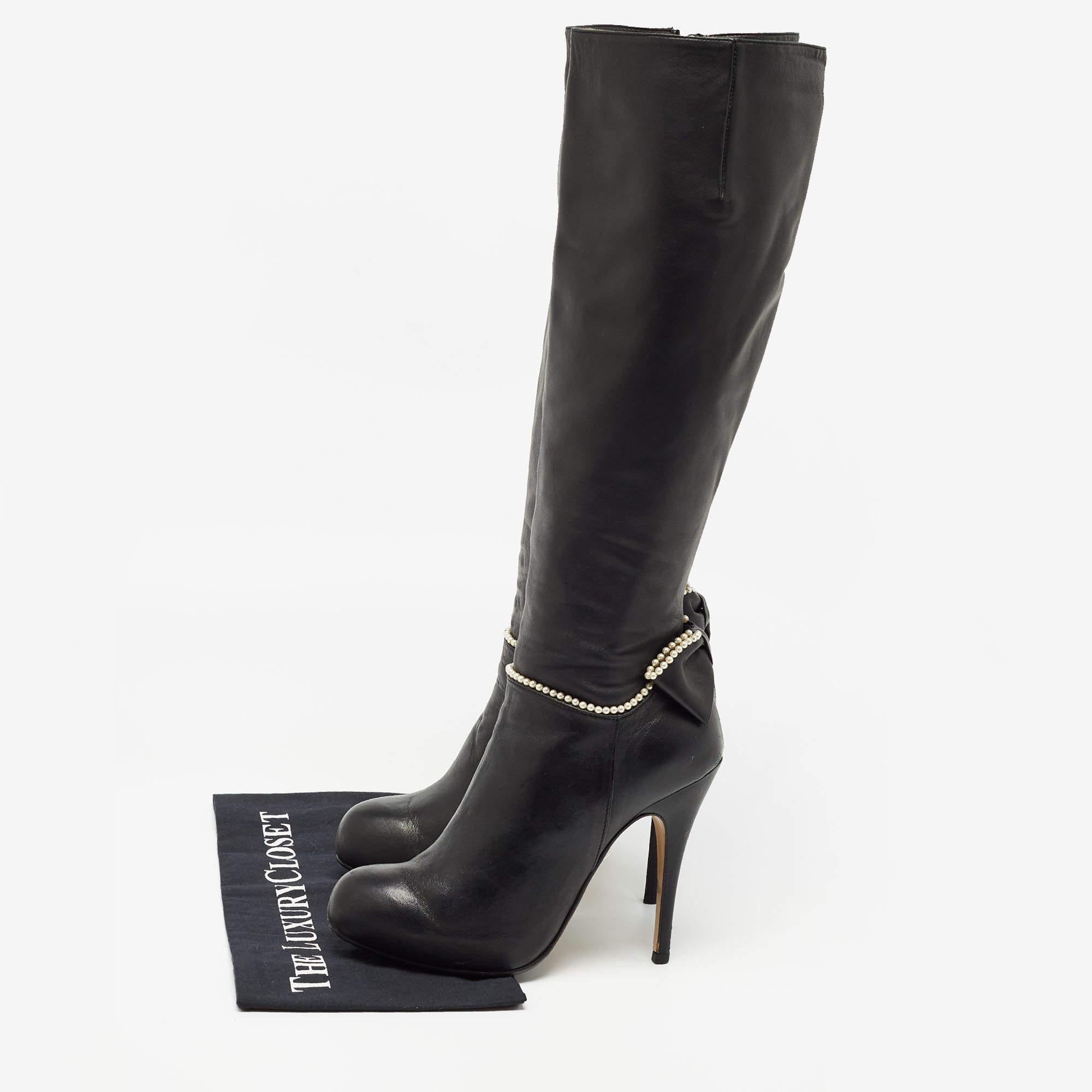 Valentino Black Leather Knee Length Boots Size 38 For Sale 5