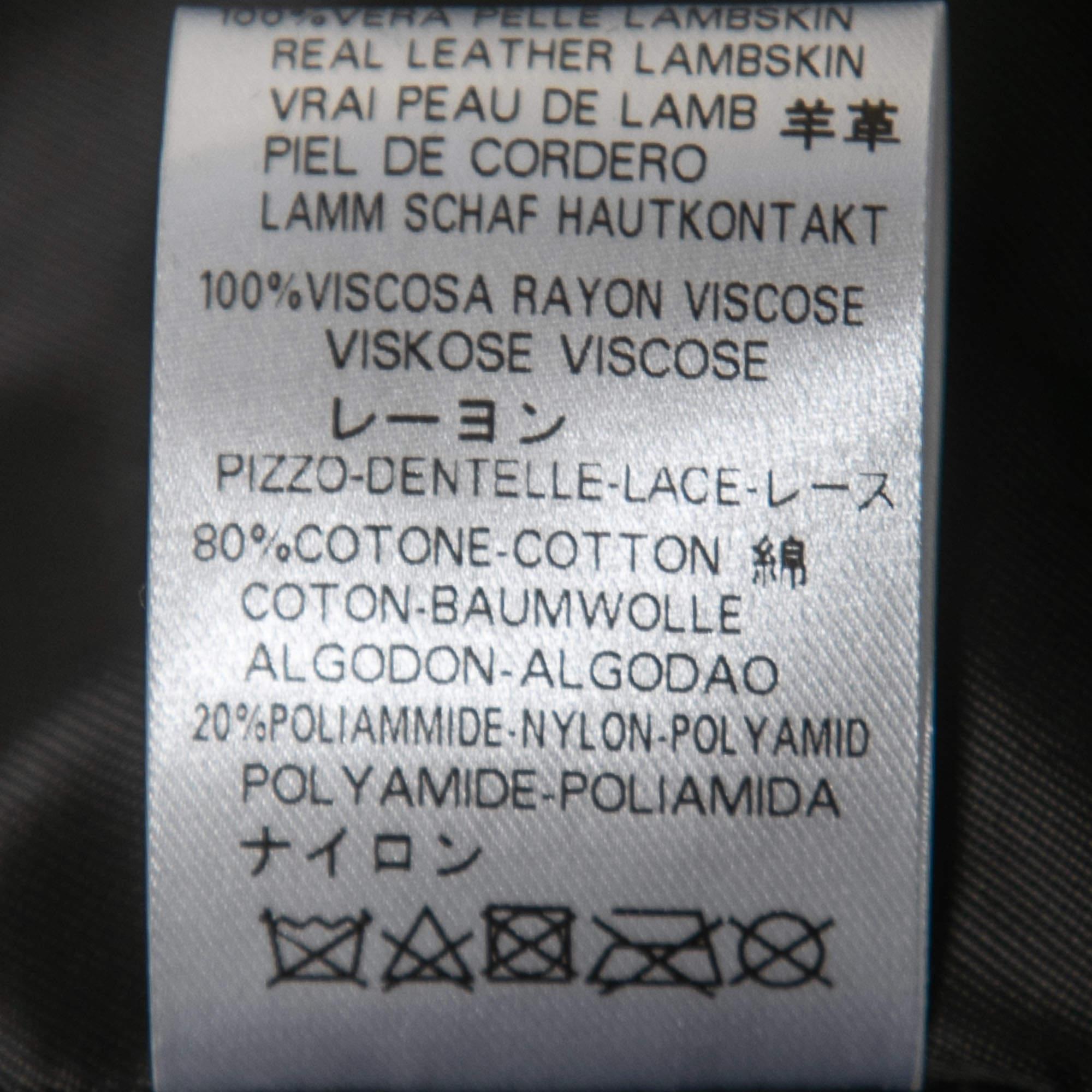 Valentino Black Leather Lace Trimmed Jacket Skirt Set L/M In Good Condition In Dubai, Al Qouz 2
