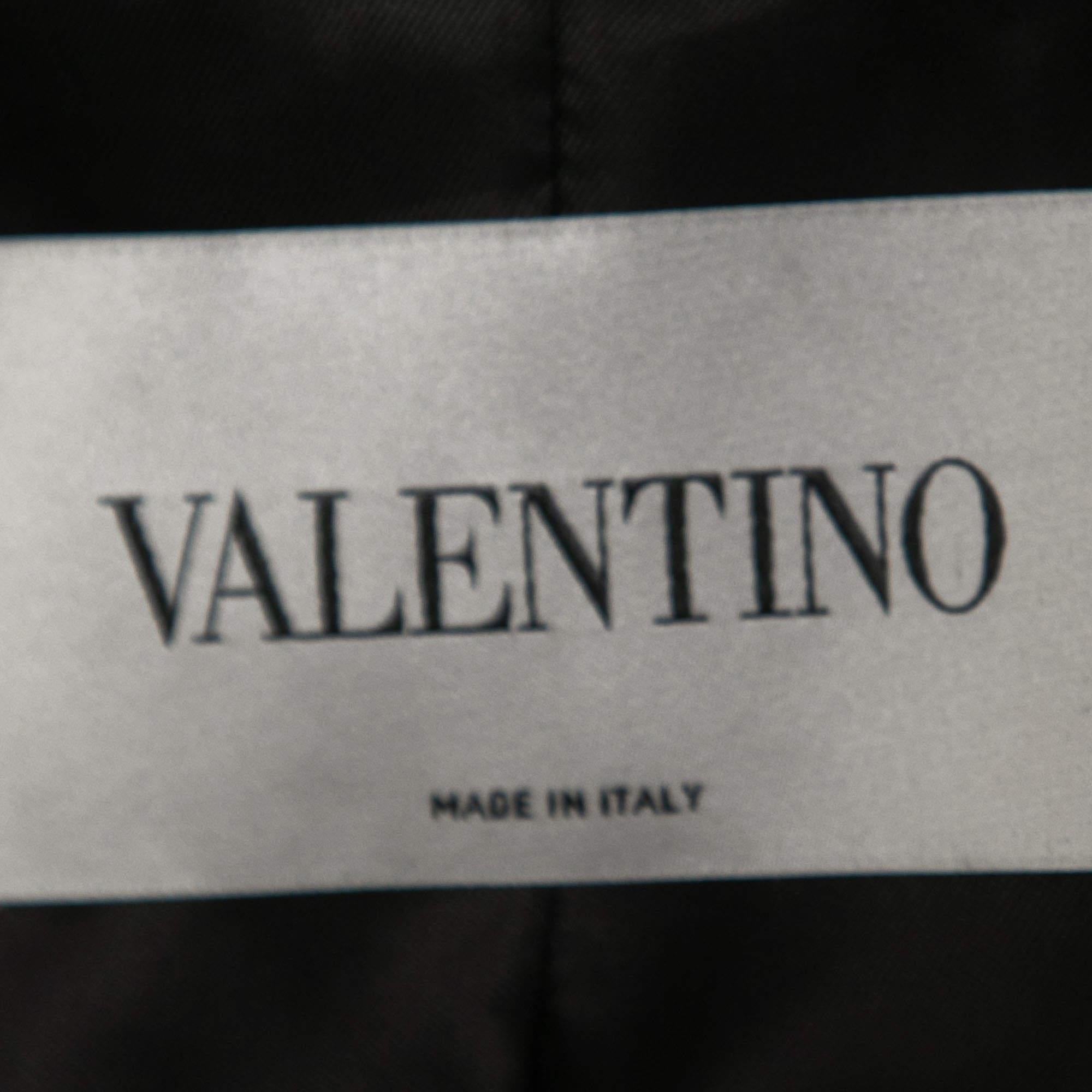 Women's Valentino Black Leather Lace Trimmed Jacket Skirt Set L/M
