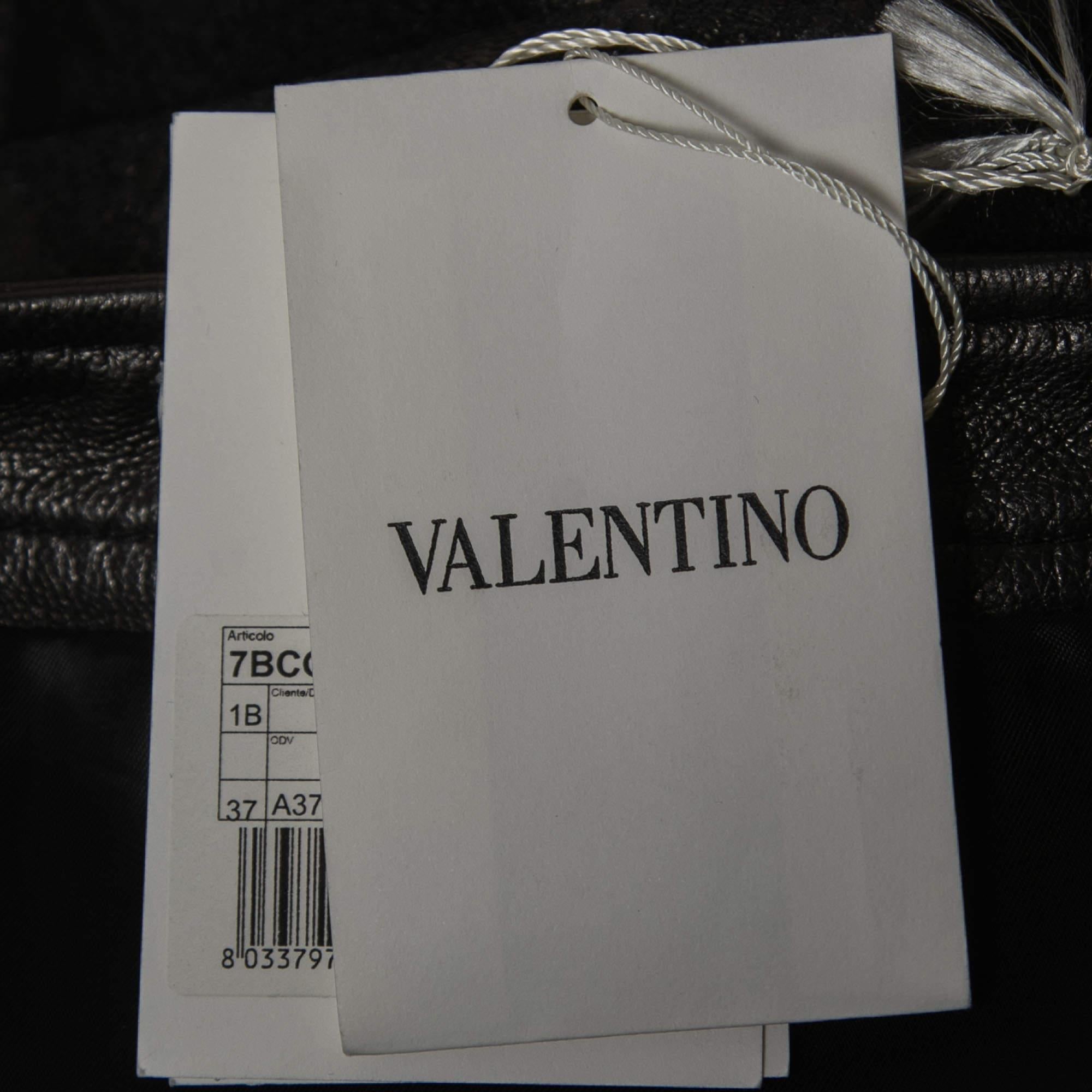 Valentino Black Leather Lace Trimmed Jacket Skirt Set L/M 1