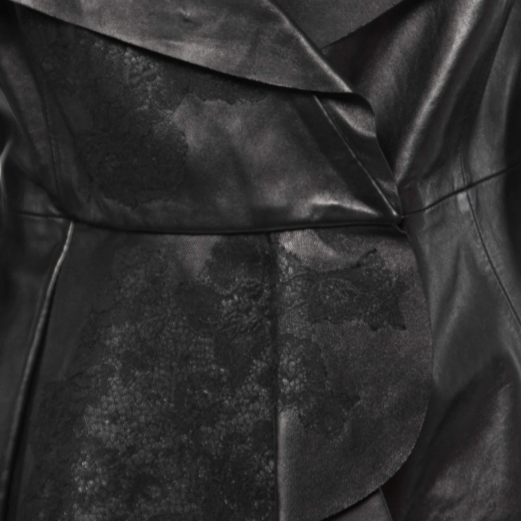 Valentino Black Leather Lace Trimmed Jacket Skirt Set L/M 2