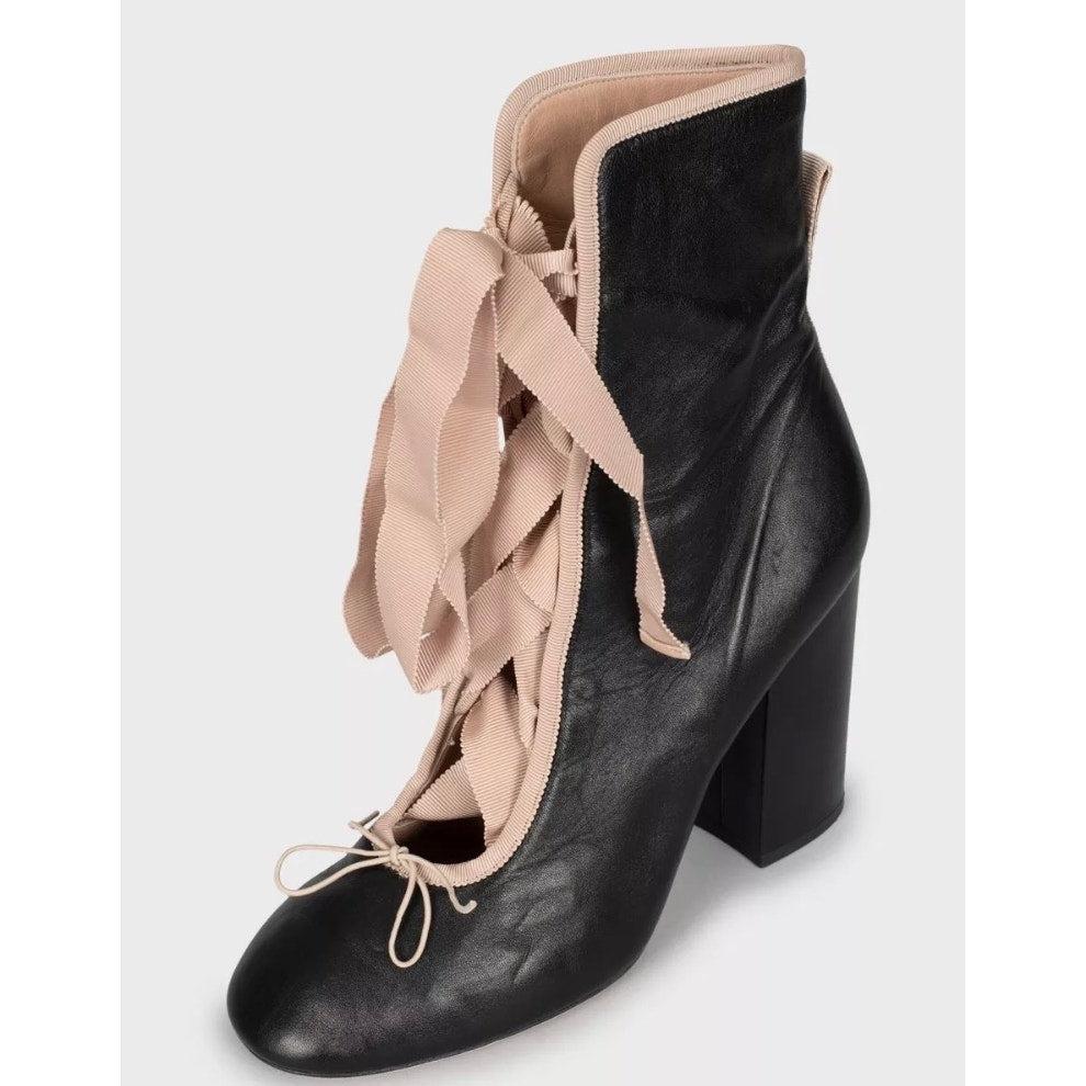 Botines con cordones de piel negra Valentino - Talla 39.5 Negro en venta