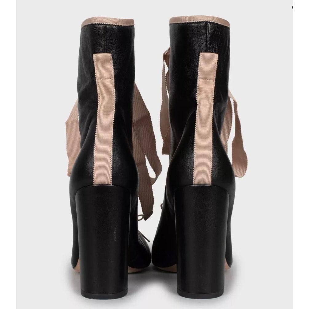 Botines con cordones de piel negra Valentino - Talla 39.5 en Bueno estado para la venta en Krakow, PL