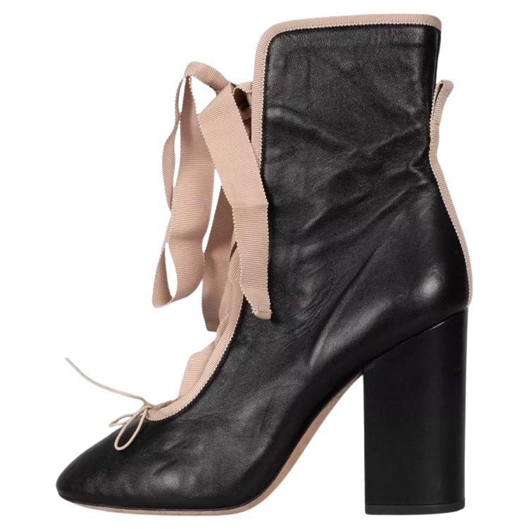 Valentino Black Leather Lace-Up Ankle Boots - Size 39.5