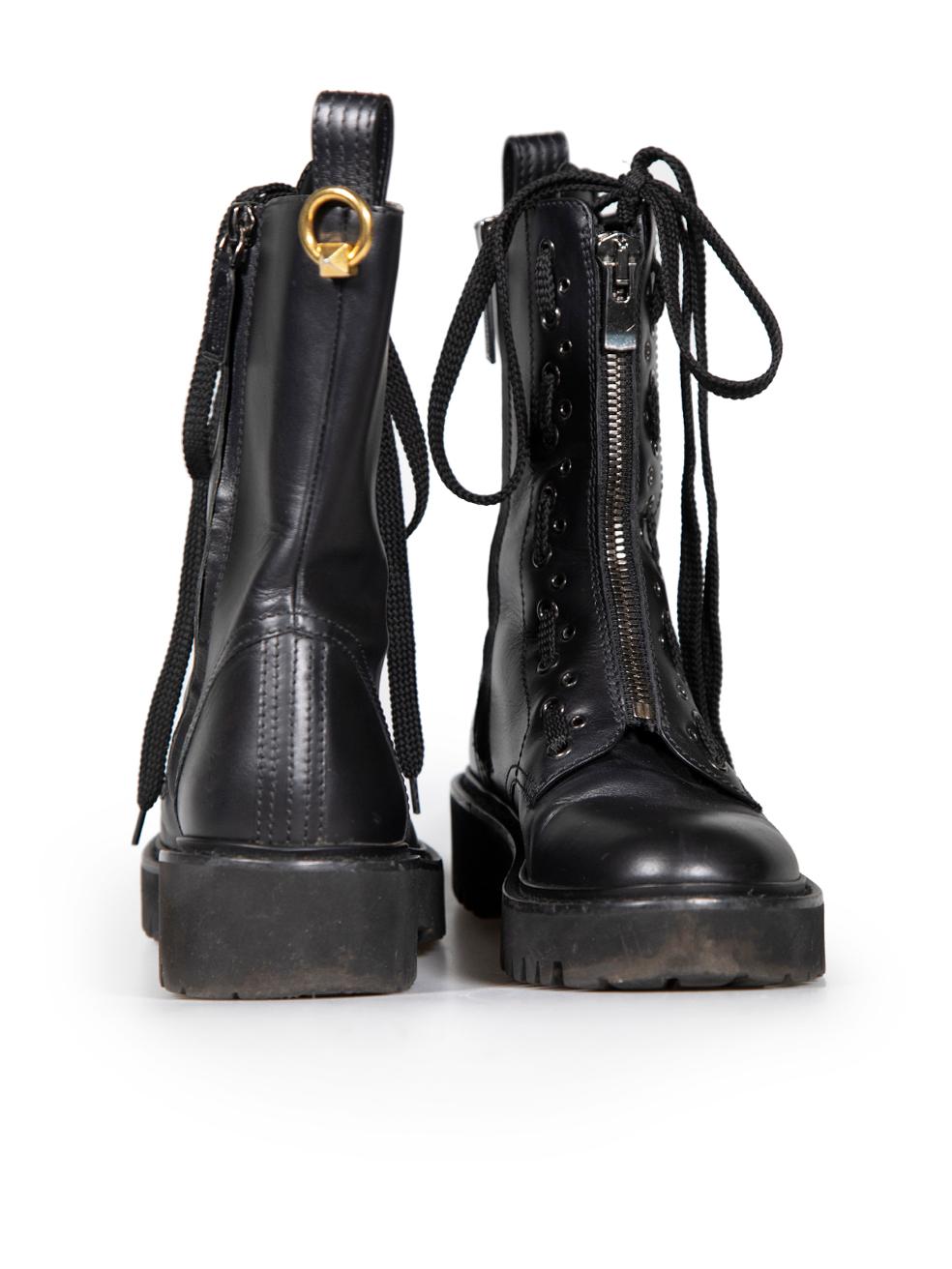 Valentino Black Leather Lace Up Combat Boots Size IT 37 In Good Condition In London, GB
