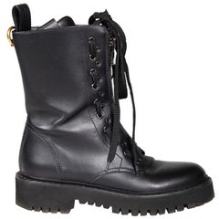 Valentino Black Leather Lace Up Combat Boots Size IT 37