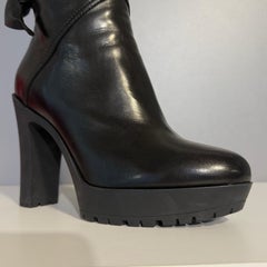 Valentino Black Leather Lace Up High Boots Size 38.5
